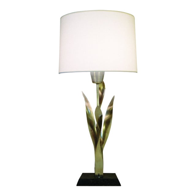 1950s Mid Century Modern Sculptural Tulip Nickel Brass Table Lamp 1950's Russel Wright For Sale