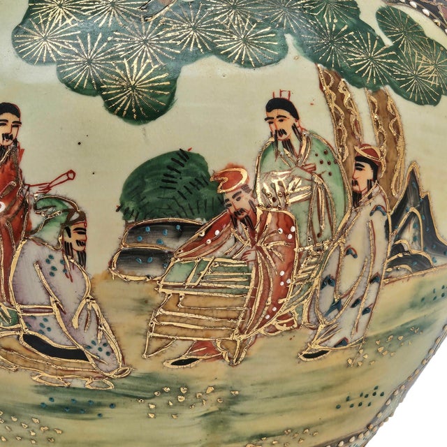 Antique Japanese Satsuma Moriage Covered Ginger Jar With Chinese Figures For Sale - Image 9 of 17