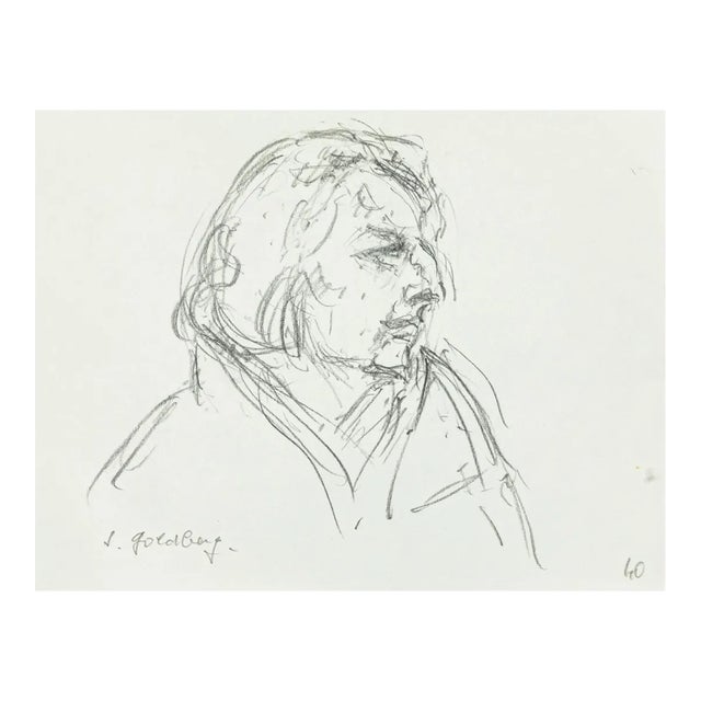 Portrait - Original Pen Drawing by S. Goldberg - Mid 20th Century Mid 20th Century For Sale