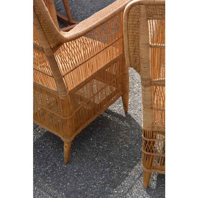Tan 1980s Malawi South Africa Golden Tan Woven Rattan / Cane Arm Chairs Patio - A Pair For Sale - Image 8 of 11