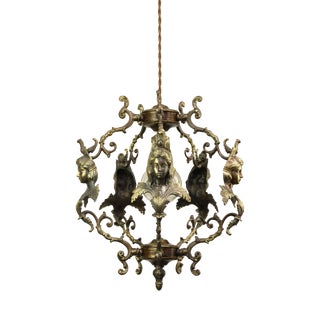 Antique Gilt & Patinated Bronze Figural Pendant Lamp For Sale