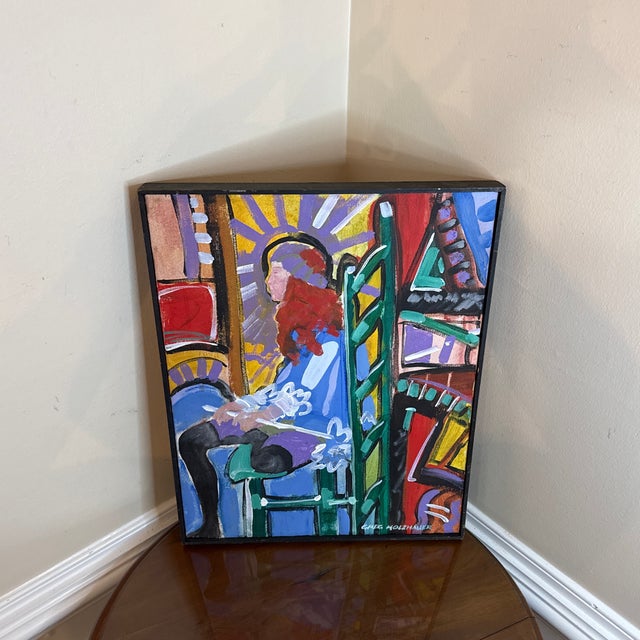 Blue 1970s Vintage Abstract Framed Painting on Canvas ~ Framed For Sale - Image 8 of 9