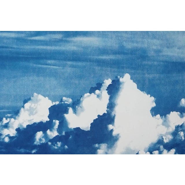 Paper Blustery Clouds After a Storm, Sky Blue Handprinted Cyanotype on Watercolor Paper, Meaningful Scene 28x40 Inch. Limited Edition For Sale - Image 7 of 13