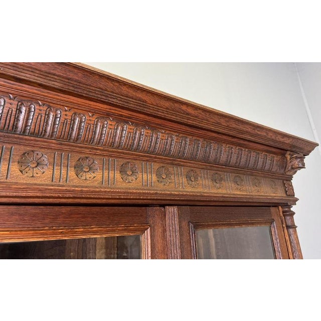 Antique French Glazed Display Oak Cabinet For Sale - Image 6 of 16