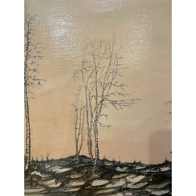 1990s Original Signed John R. McDaniel Woods Stylized Landscape Painting Oil on Canvas For Sale - Image 9 of 12