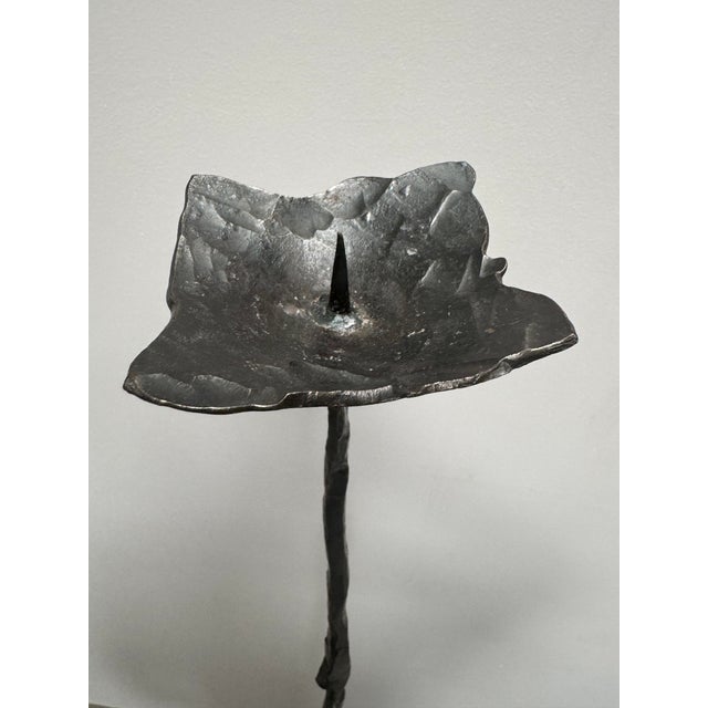 Vintage 1960's Iron floor standing candle stick from France. Signed by the artist on the base. Square base 6.75 x 6.75",...