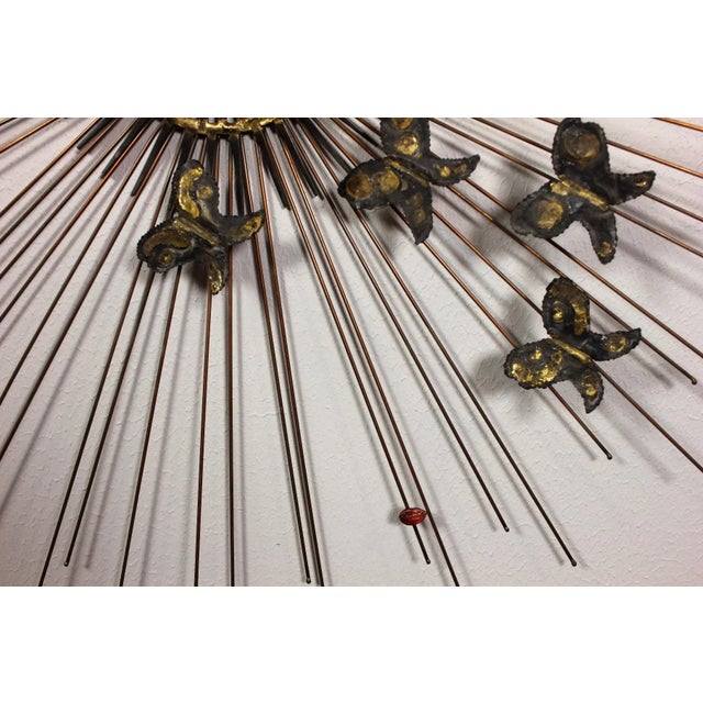 Degroot Mid Century Degroot Brass Brutalist Butterflies Sunburst Wall Art Hanging For Sale - Image 4 of 7