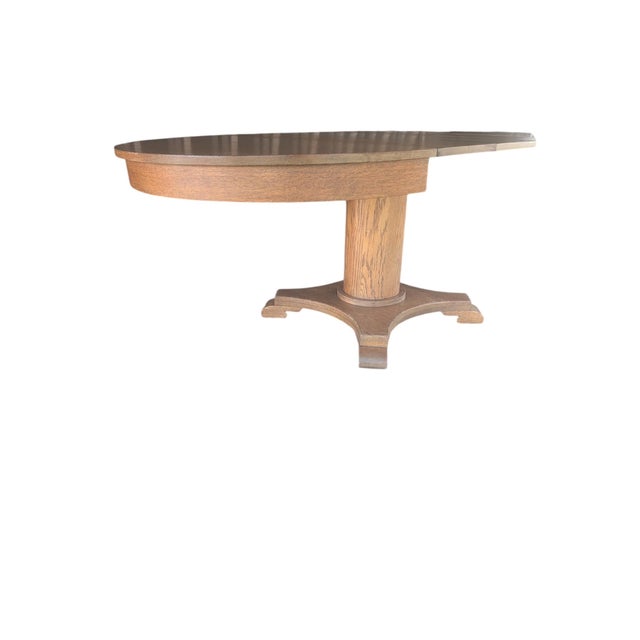 Antique Quarter Sawn Oak Pedestal Dining Table | Tiger Extension Table For Sale - Image 4 of 17