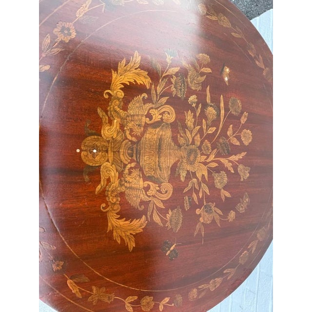 Mid 20th Century Charles X French-Style Marquetry Inlaid Pedestal Center Table For Sale - Image 9 of 15