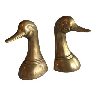 Vintage Solid Brass Duck Bookends - a Pair For Sale