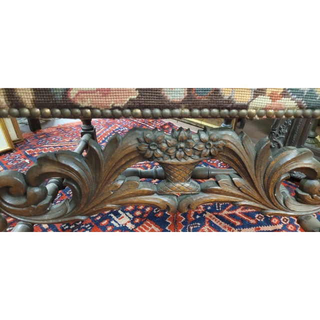 Wood Ca 1890 Jacobean Needlepoint Arm Chair For Sale - Image 7 of 18