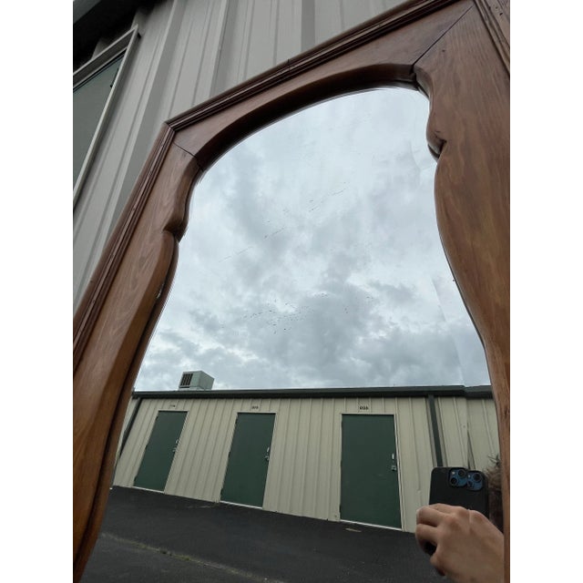 Full Length Antique Beveled Glass Mirror in Aged Oak Frame For Sale - Image 9 of 12