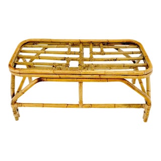 Rattan Bamboo Rectangle Glass Top Mid-Century Modern Coffee Table Mnt For Sale