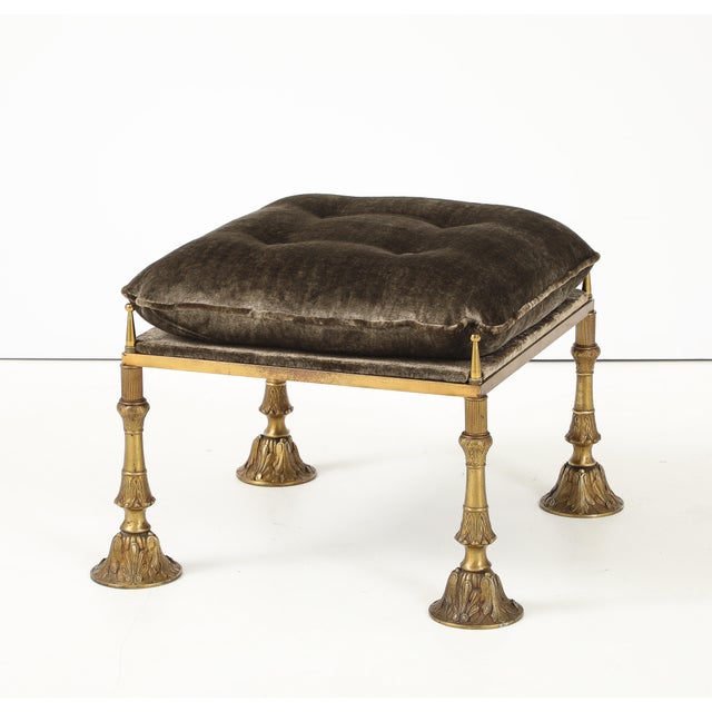 1950's Brass and Crushed Velvet French Ottoman For Sale In New York - Image 6 of 14