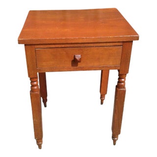 Antique 1860s American Cherry Wood One Drawer Stand Nightstand Side Table For Sale