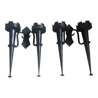 Pair of 1990s Black Iron Candle Sconces For Sale