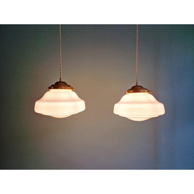 Art Deco Pendant Lights in White Opaline Glass, 1930s, Set of 2 For Sale - Image 9 of 10