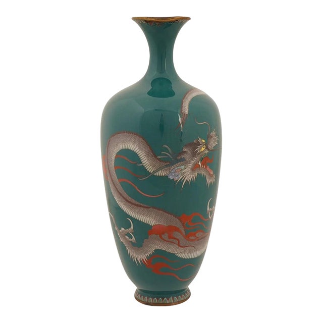 Large Japanese Meiji Cloisonne Enamel Dragon Vase For Sale
