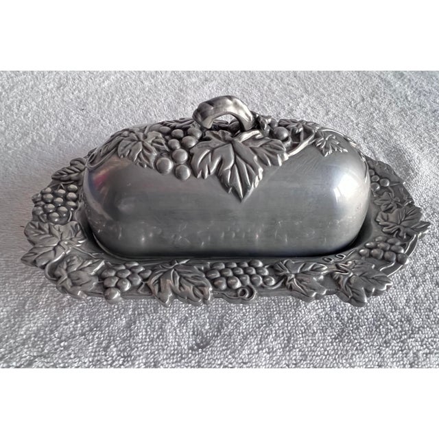 Metal Vintage Lenox Metal Grapevine Butter Dish with Embossed Lid, Made in Usa For Sale - Image 7 of 11