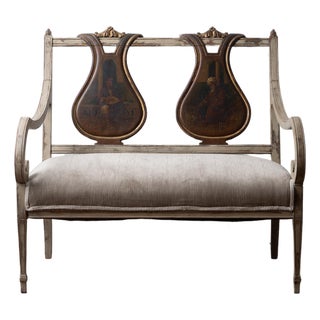 Continental Neoclassical Painted Settee With Orientalist Scenes, C. 1830 For Sale