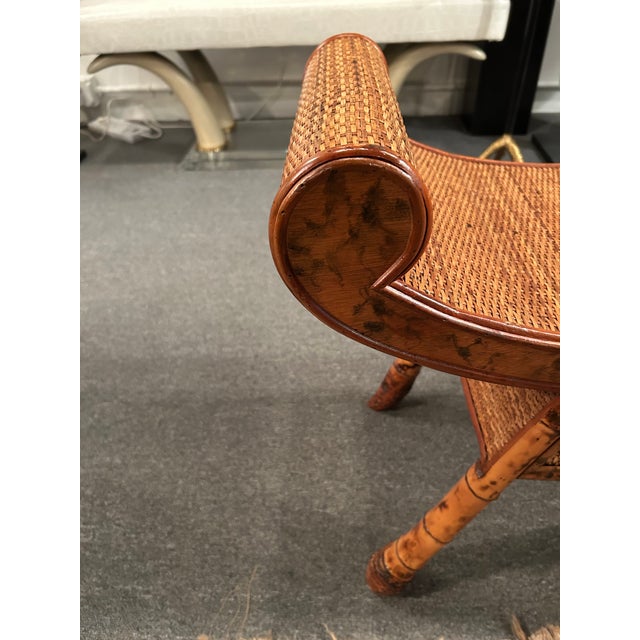 Wood Rattan & Bamboo Organic Modern Bench For Sale - Image 7 of 13