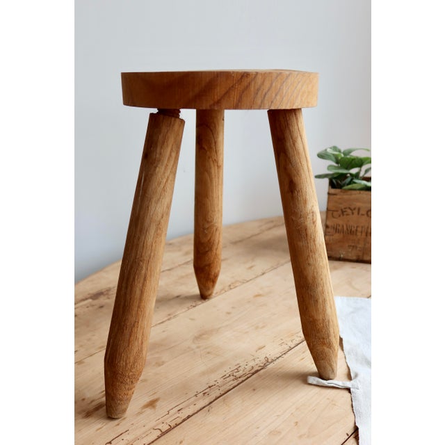 Vintage Tripod Stool in Light Raw Wood, 1970s For Sale - Image 6 of 7