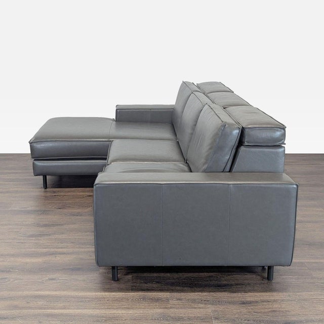 West Elm West Elm Axel Gray Leather Reclining Sectional Sofa With Motion Recliner For Sale - Image 4 of 8