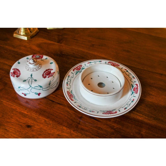 Arts & Crafts Antique Villeroy & Boch Dresden Cheese Dome With Underplate Red Poppy Thorny Vine Ceramic Butter Dish Late 19th C. German Pottery For Sale - Image 3 of 8