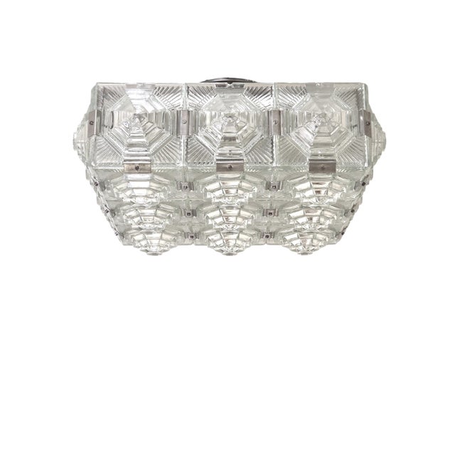 Mid 20th Century Art Deco Revival Geometric Glass Flush Mount /Ceiling Pendant W/ Nickeled Clips For Sale - Image 14 of 16