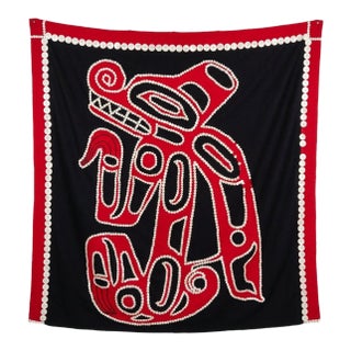 Museum Exhibited 1920s Native American Child's Button Blanket | Northwest Coast Wolf Crest Regalia | Smithee Collection Nacre Wool Robe For Sale