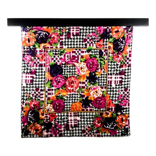 Pure Silk Crepe De Chine Vintage Scarf With Wall Hanging Scarf Holder For Sale