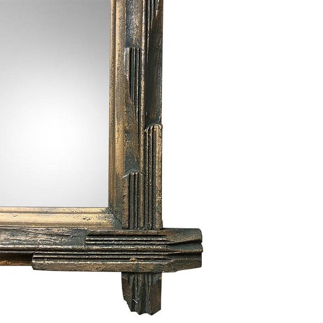 Brutalist Antique Brutalist Folk Art Carved Wood Tramp Adirondack Wall Mirror For Sale - Image 3 of 5