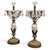 An exquisite pair of vintage 1980s five-arm candelabras featuring genuine natural onyx, ornate antiqued brass-tone...