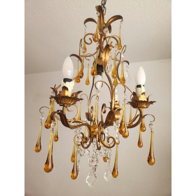 Crystal chandelier, murano glass drops and crystal glass venetian style, gilded in antique gold leaf, handmade in italy...