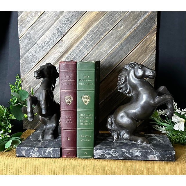 Bronze Horse Bookends on Marble Vintage Collection Francaise Book Ends