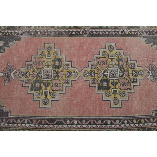 Turkish 1970s Vintage Handmade Wool Cotton Pink Area Rug For Sale - Image 3 of 11