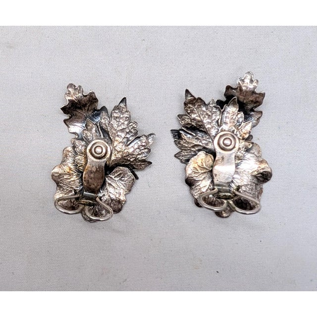 Metal Vintage 1950s Signed Napier Silvertone Leaves Clip Earrings-2 Pieces For Sale - Image 7 of 7
