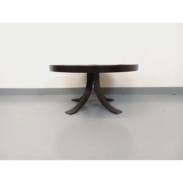 Black Vintage Round Coffee Table in Ceramic and Steel, 1960s For Sale - Image 8 of 16