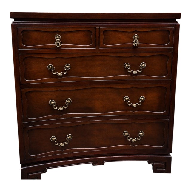 Brown Chinese Chippendale Chinoiserie Pagoda j.b. Van Sciver Mahogany 4 Pc. Headboard Highboy Chest Mirror For Sale - Image 8 of 10