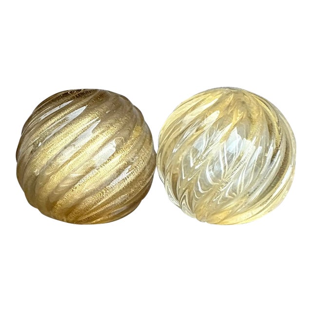 Vintage Regency Swirl Blown Glass Spheres - Set of 2 For Sale