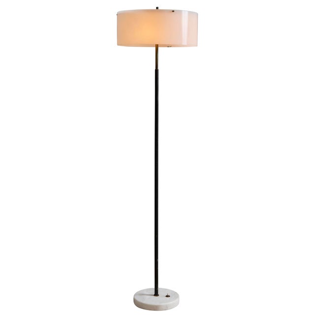Rare 1950s Stilux Milano Floor Lamp in the Manner of Tito Agnoli Executed in opaline perspex shade with painted metal...
