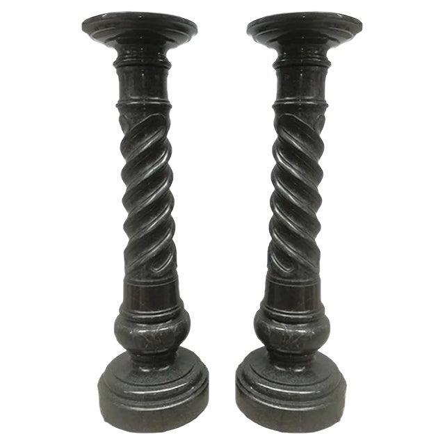 Antique Empire Style Black Marble Capitals, 1900s, Set of 2 For Sale