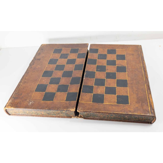 English 20th Century Faux Leather Book Game Box for Chess, Checkers or Backgammon For Sale - Image 3 of 13