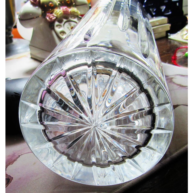 Mid 20th Century 12" Cylinder Shaped Cut Crystal Glass Vase For Sale - Image 13 of 13