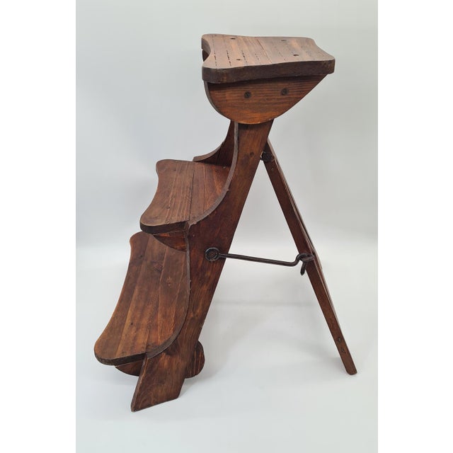 Rustic Mid-Century Folding Library Steps, Western Europe, 1960s For Sale - Image 3 of 9