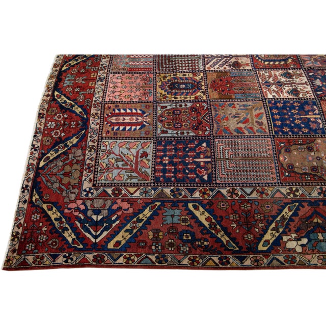 Allover Antique Bakhtiari Handmade Persian Wool Rug With Multicolor Field For Sale - Image 4 of 7