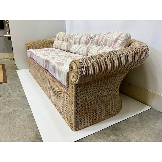 Vintage Coastal Bleached Wicker Roll Back Sofa For Sale In Miami - Image 6 of 6