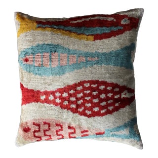 Contemporary Silk Velvet Ikat Pillow Cover Bohemian Pillow For Sale