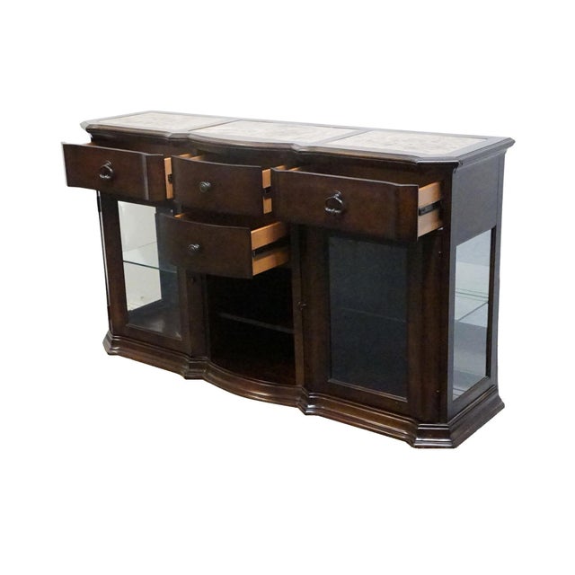 Wood American Signature Cherry Contemporary Traditional 66" Display Console / Media Cabinet W. Paneled Granite Top 8155-320 For Sale - Image 7 of 15