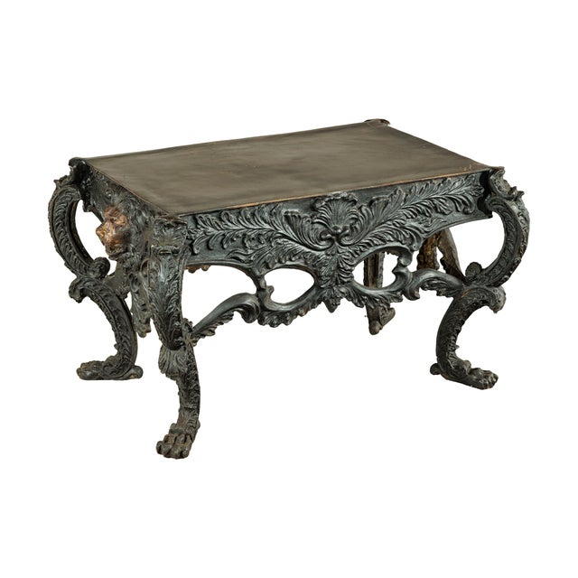 Late 20th Century Bronze Table with Sculpted Lion Heads, Paw Feet, and Ornate Foliage Detailing For Sale - Image 14 of 18